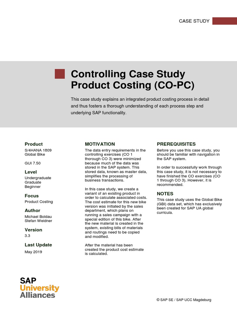 Controlling Case Study Product Costing (CO-PC) | PDF | Routing | Cost
