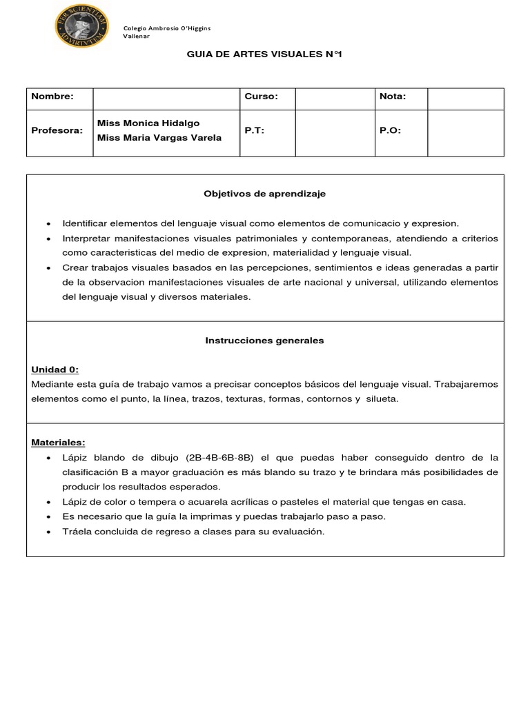 GUIA DE ARTES VISUALES N°1 Unidad 0 1.pdf 1 | PDF