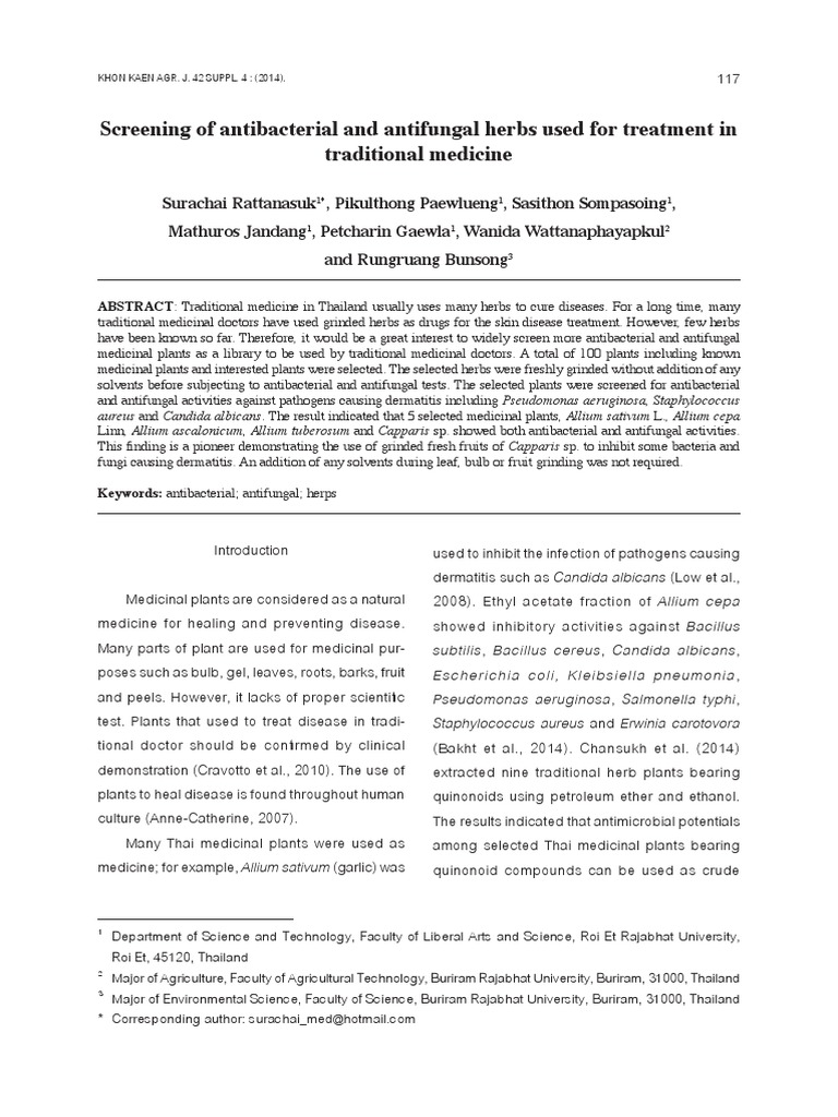 Screening of Antibacterial and Antifungal Herbs Used For Treatment in