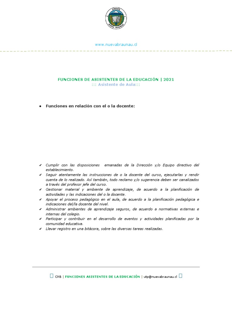 Funciones del Asistente de Aula | PDF | Salón de clases | Maestros