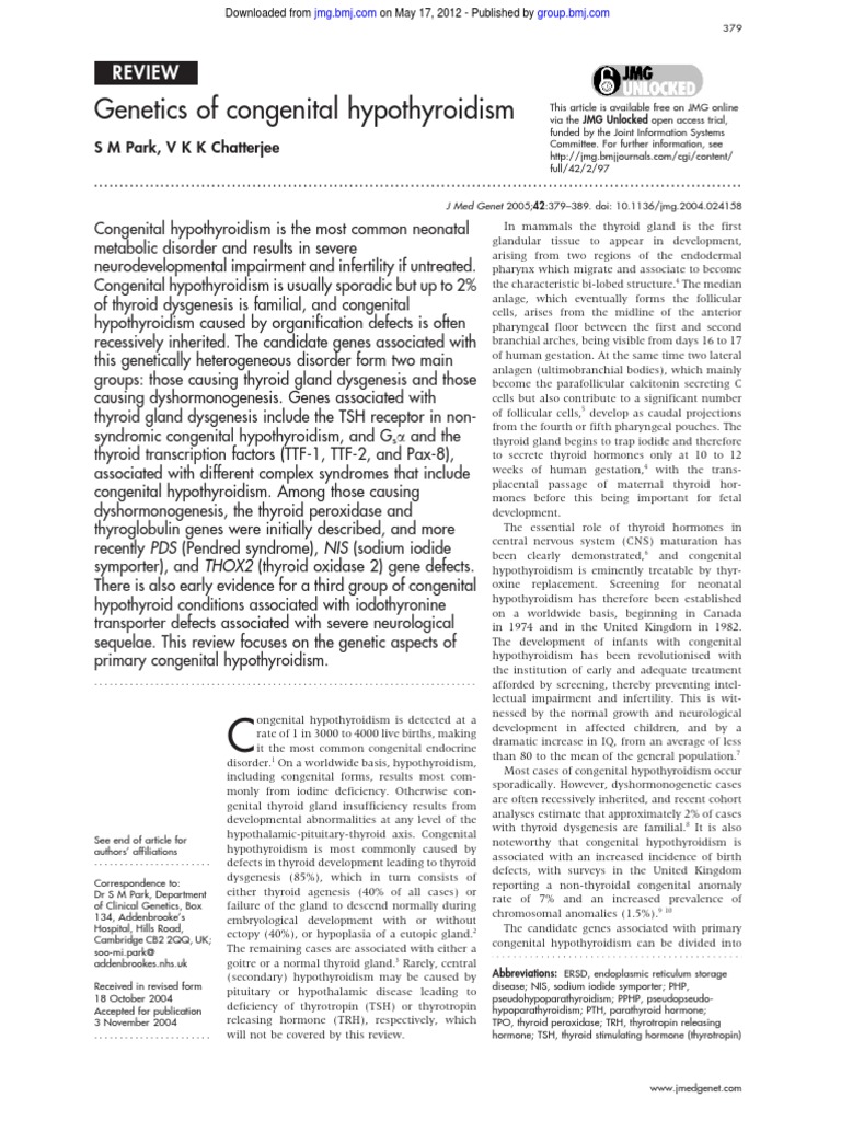 Genetics of Congenital Hypothyroidism | PDF | Thyroid Stimulating ...
