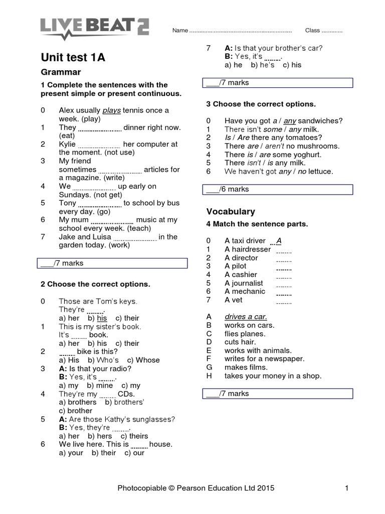 Live Beat 2 - Unit Test 01A | PDF