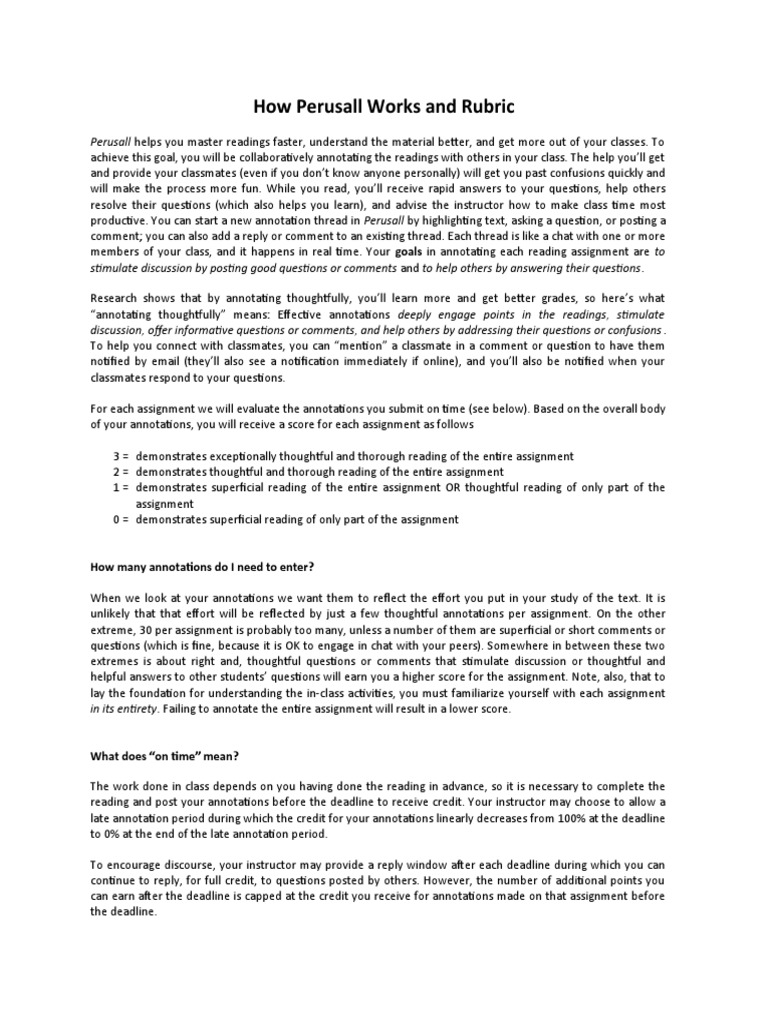 Perusall Annotation Guidelines and Tips | PDF | Applied Psychology ...