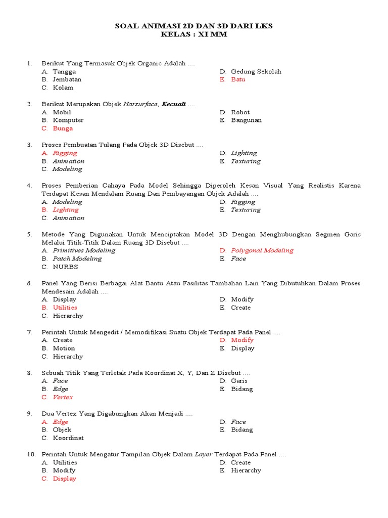 Soal Animasi 2d Dan 3d Dari Lks | PDF