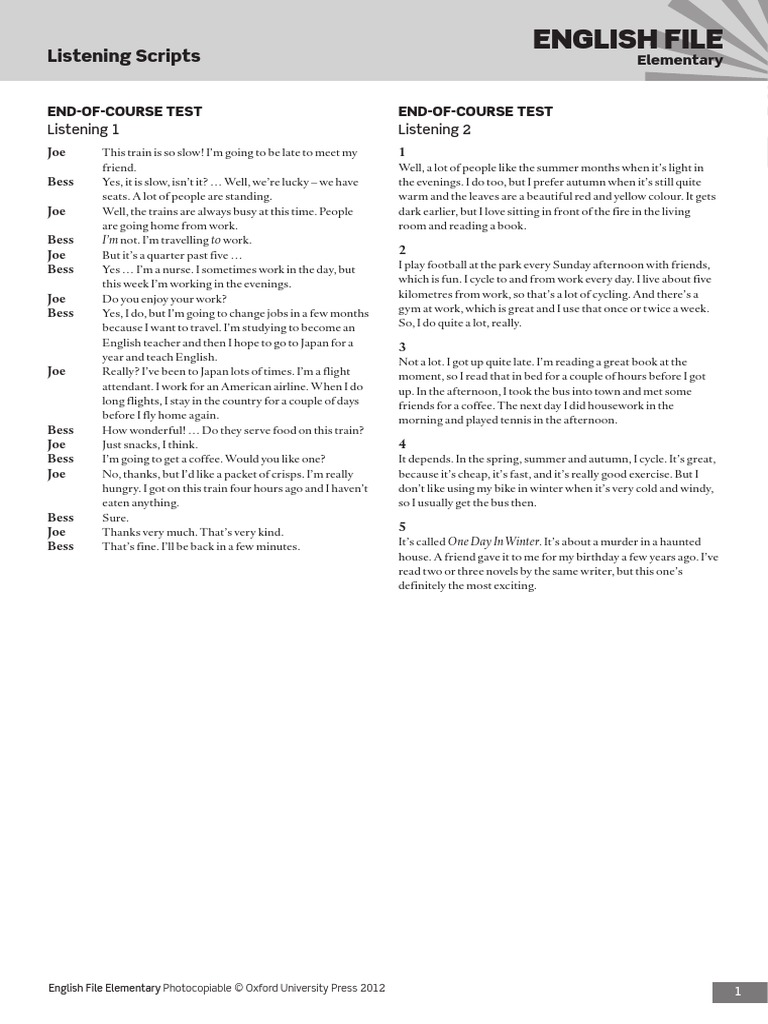 EF3e Elem End of Course Listening Scripts | PDF