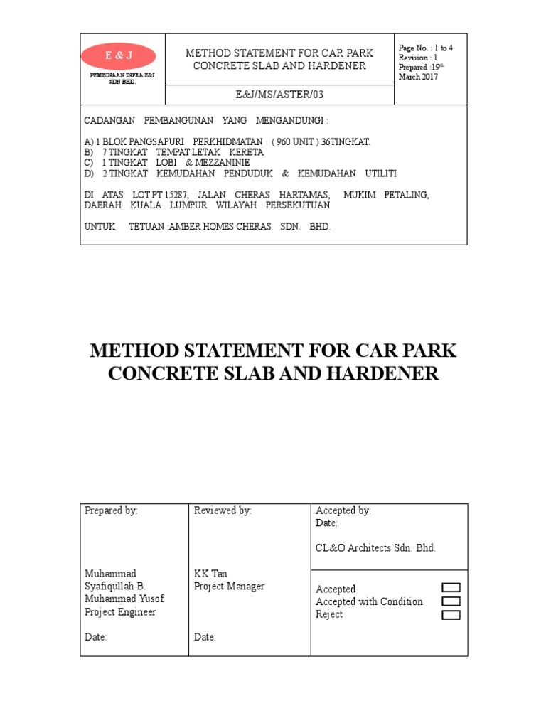 Car Park Concrete Slab Method Statement | PDF | Business | Computers