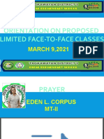 Orientation On Proposed Limited Face-To-Face Classes: MARCH 9,2021