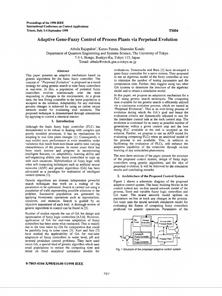 Adaptive Geno-Fuzzy Control System | PDF | Genetic Algorithm | Control ...