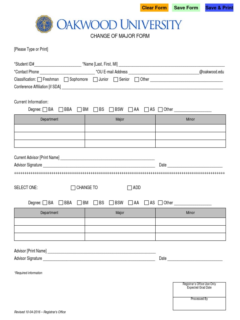 OU Change of Major Form - Web | PDF