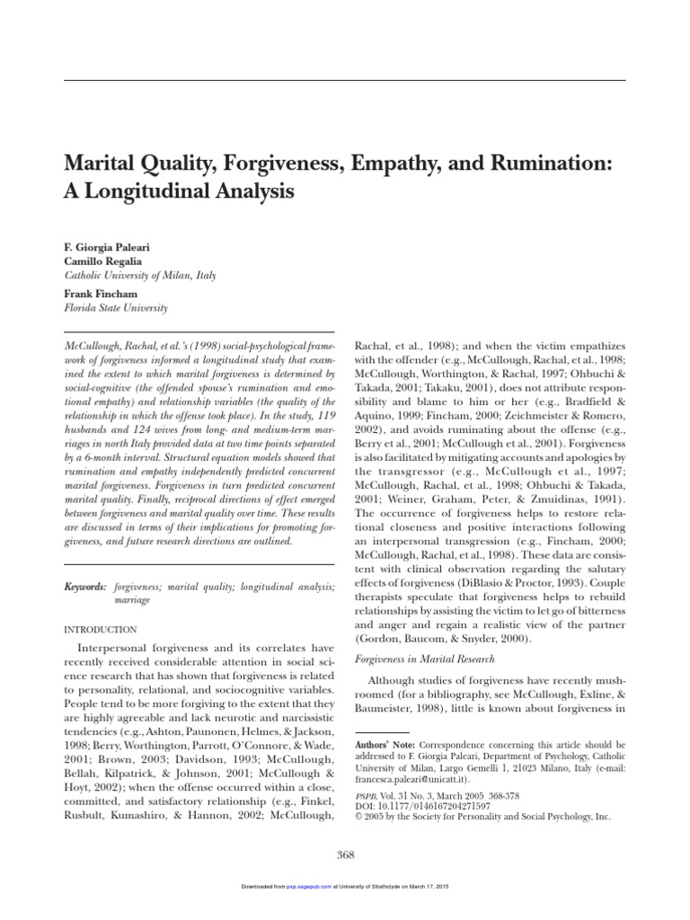 Marital Quality, Empathy and Rumination A Longitudinal Análisis PDF Likert