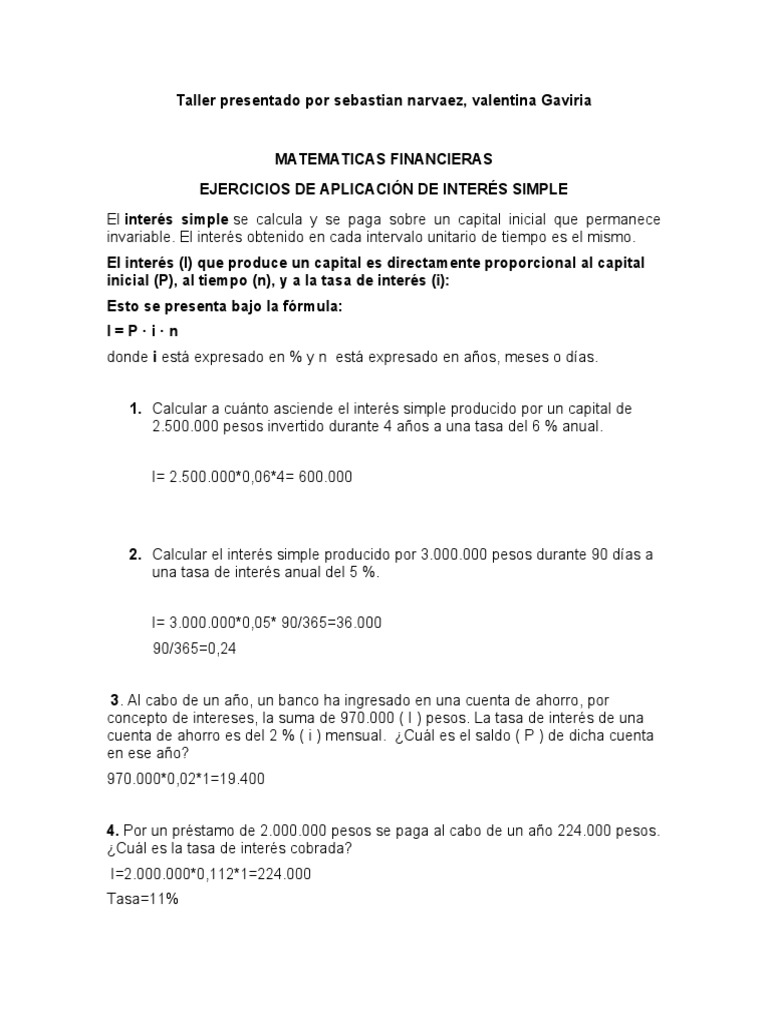 Ejercicios de Interés Simple en Finanzas | PDF | Interés | Tasas de interés