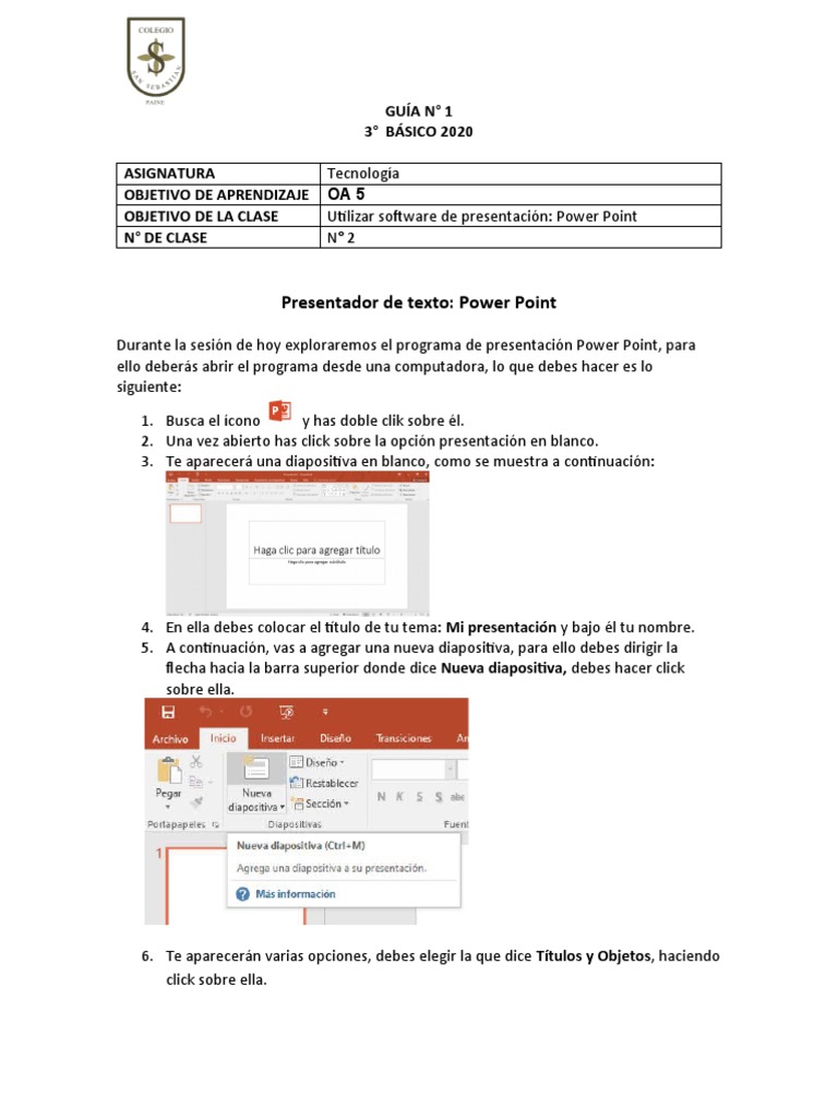Uso de PowerPoint en 3° Básico | PDF | Microsoft PowerPoint | Software