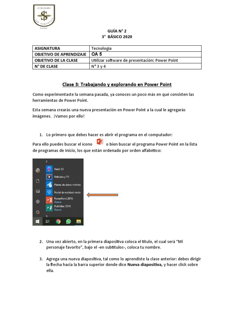Uso de PowerPoint en 3° Básico | PDF | Microsoft PowerPoint | Software