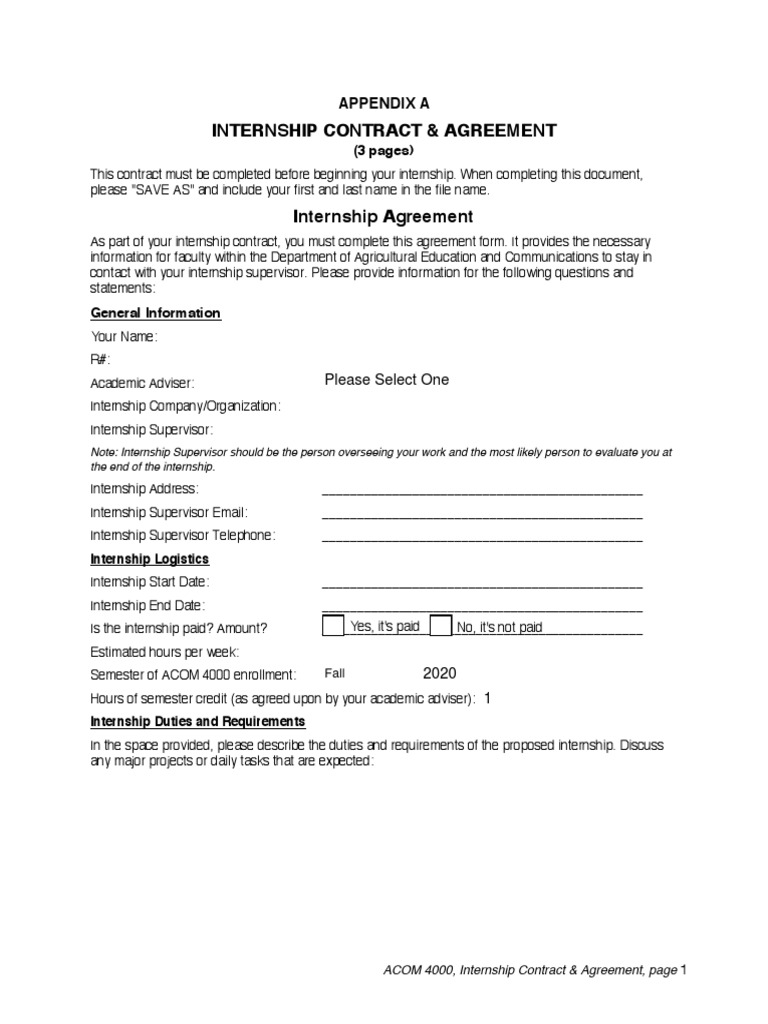 Internship Contract & Agreement Template | PDF | Internship | Job Hunting