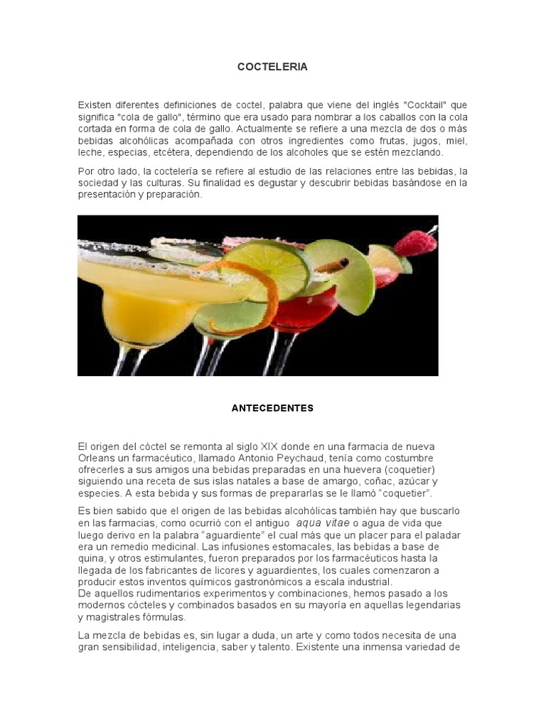 periodista siglo calentar Cocteleria: Antecedentes | PDF | Cócteles | Bebida
