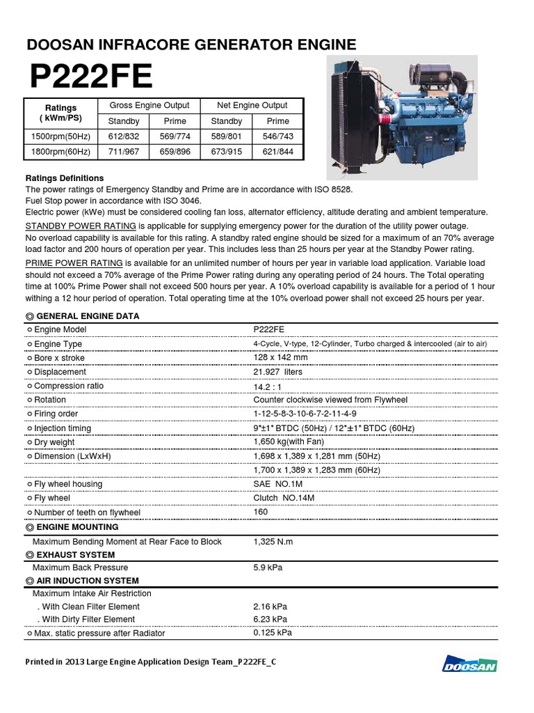 Doosan Infracore Generator Engine Ratings (KWM/PS) PDF Engines