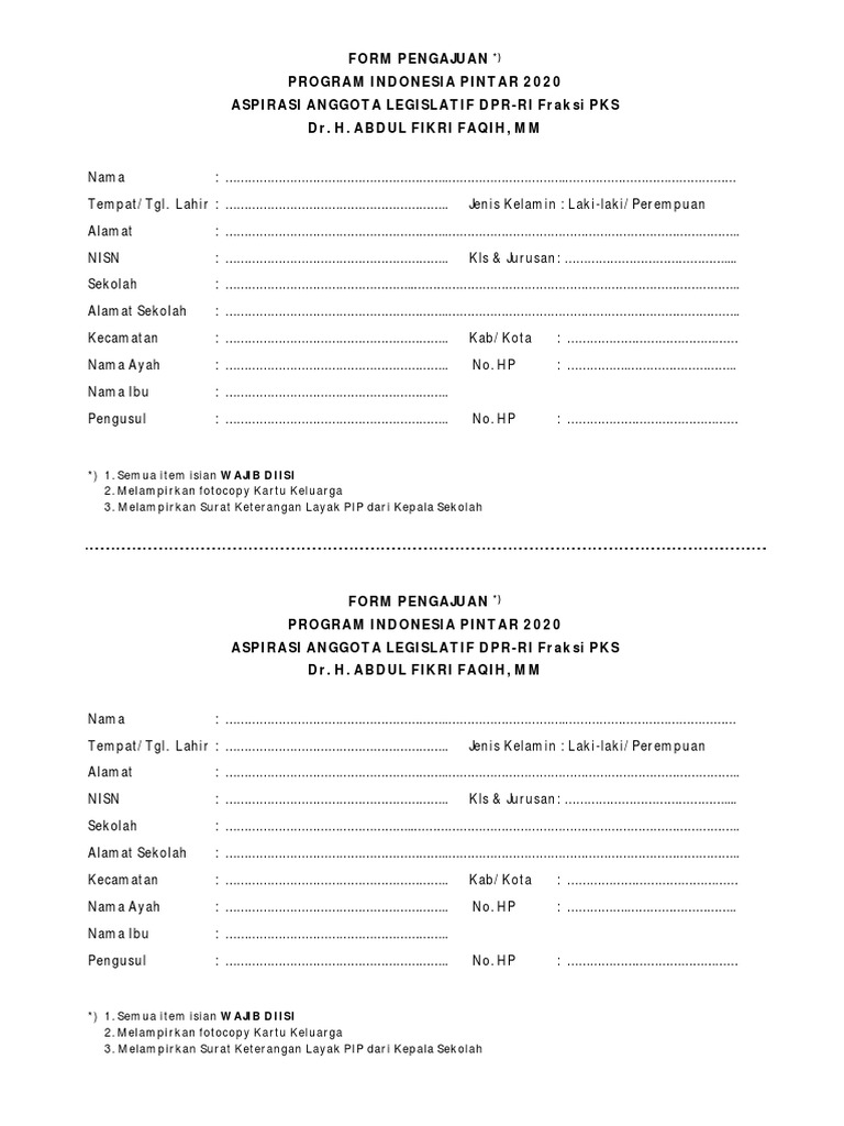 PIP 2020 Application Form PKS DPR-RI | PDF