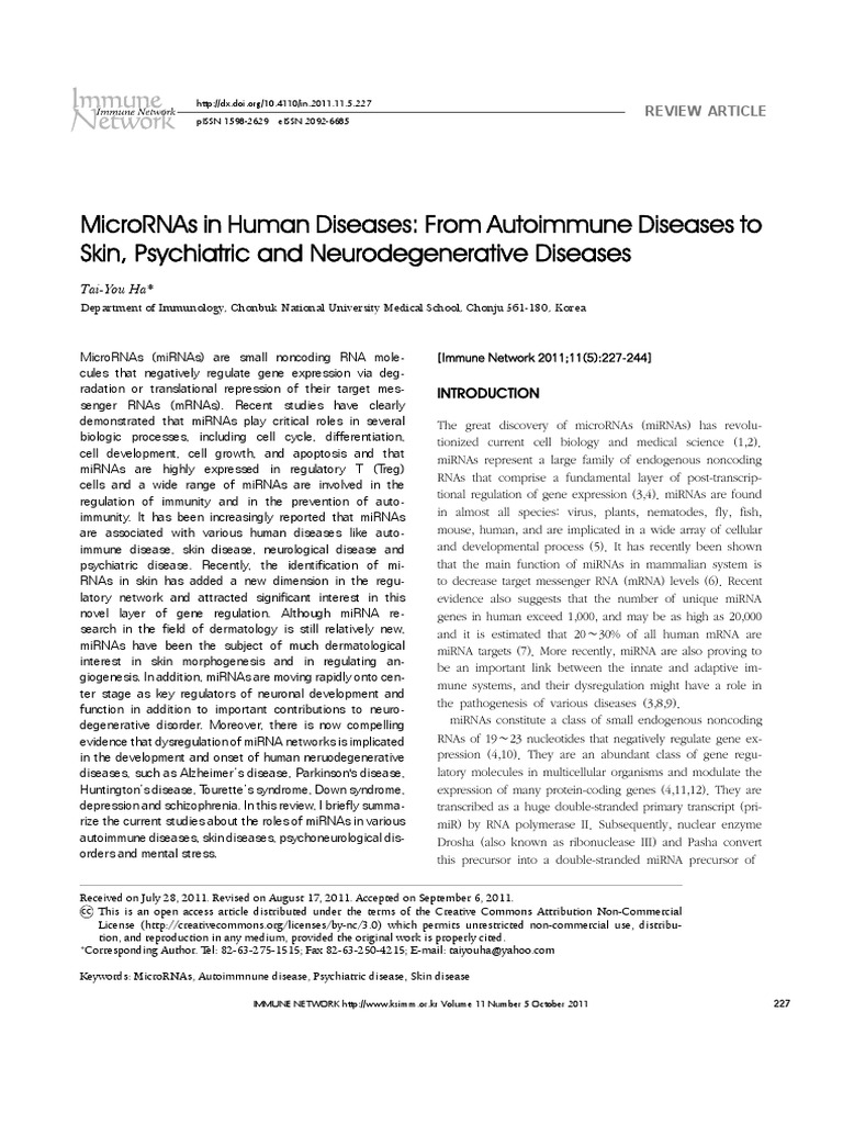 MicroRNAs in Human Diseases From Autoimmune Diseases | PDF | Micro Rna ...