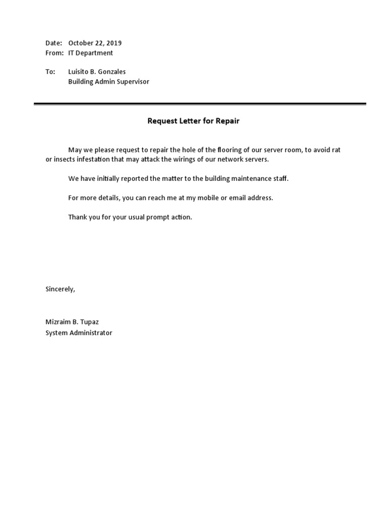 Letter of Repair Request | PDF