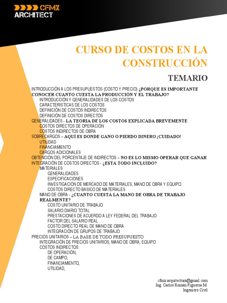 Curso de Costos en La Construccion Tema 1 Introduccion | PDF | Costo ...