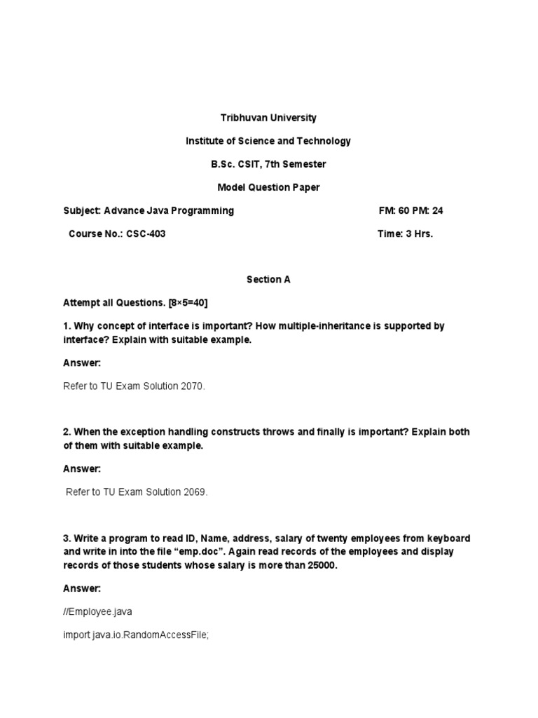 Advanced Java Programming Model Exam | PDF | Software Engineering ...