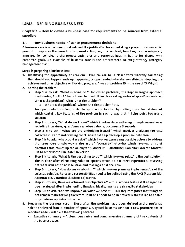 L4M2: Defining Business Needs in Procurement | PDF | Specification ...