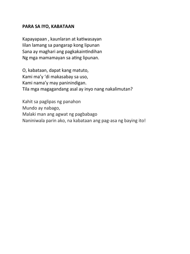 Tula-Para Sa Iyo Kabataan | PDF