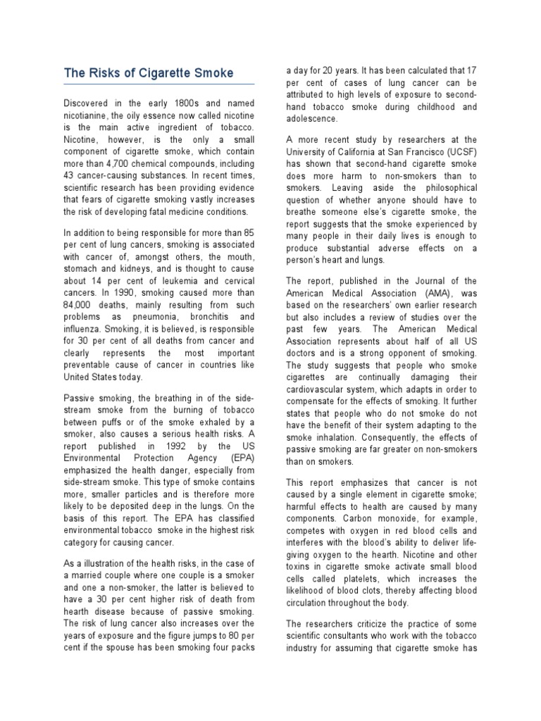 The Risks of Cigarette Smoke | PDF | Tobacco Smoking | Addiction