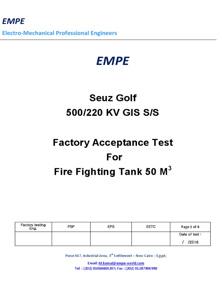 Pressure Test Procedure For FF Tank Mechanical Engineering