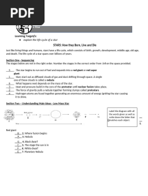 Worksheet 12 - Life Cycle of A Star