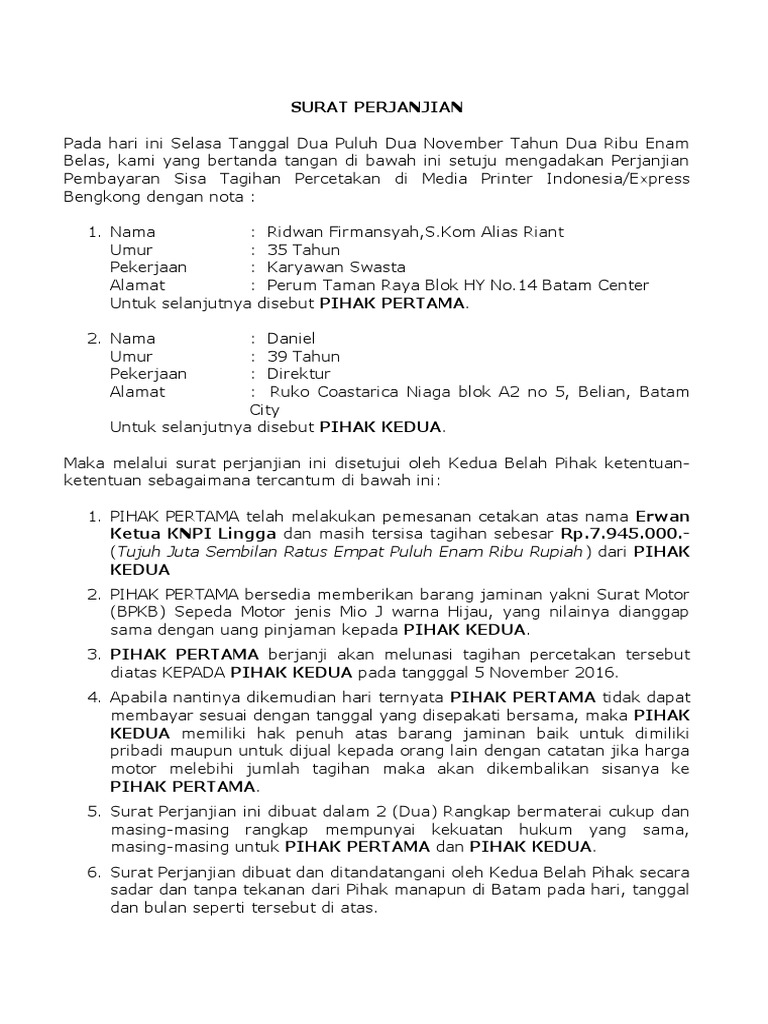 Surat Perjanjian Pdf