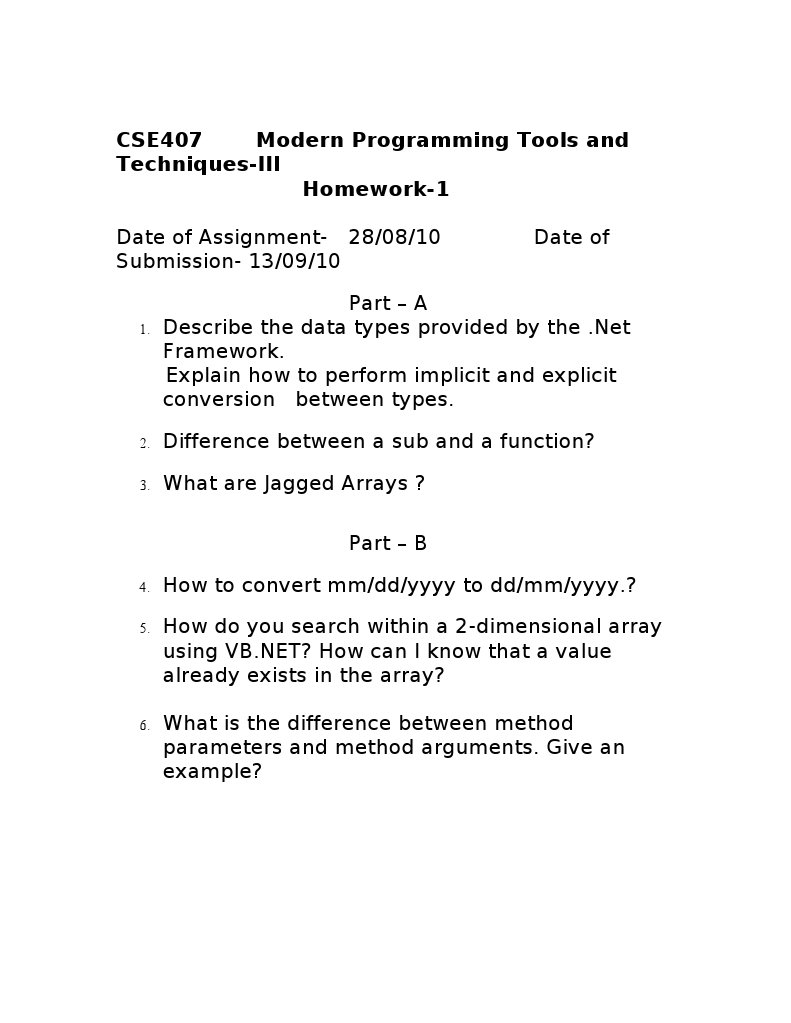 CSE407: .NET Data Types & VB.NET Homework | PDF | Computers