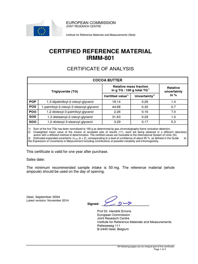 Certified Reference Material IRMM801 Certificate of Analysis PDF