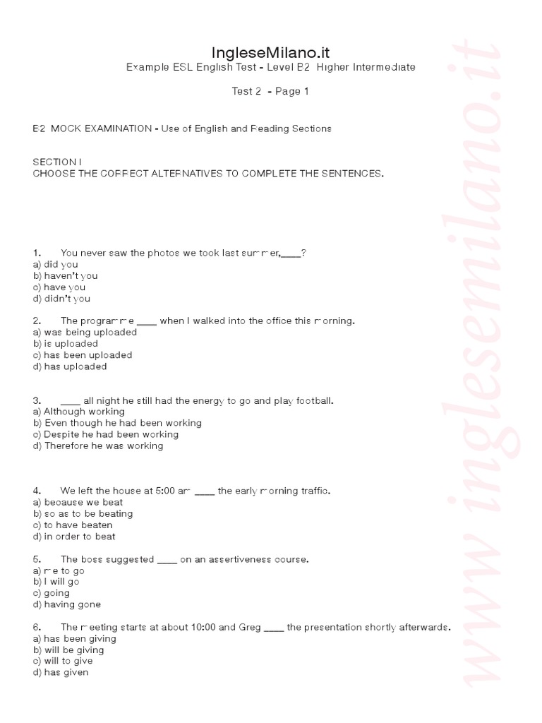 B2 English Mock Exam Practice | PDF