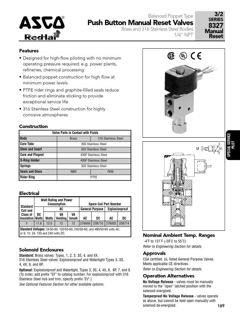 ASCO 8327 Manual Reset Valve Guide | PDF | Valve | Alternating Current
