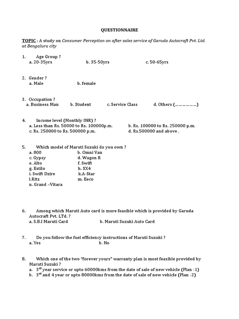 QUESTIONNAIRE | PDF | Cars Of Japan | Transport