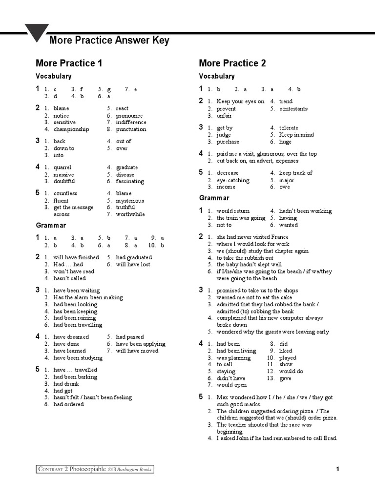 Answer Key for More Practice Exercises | PDF