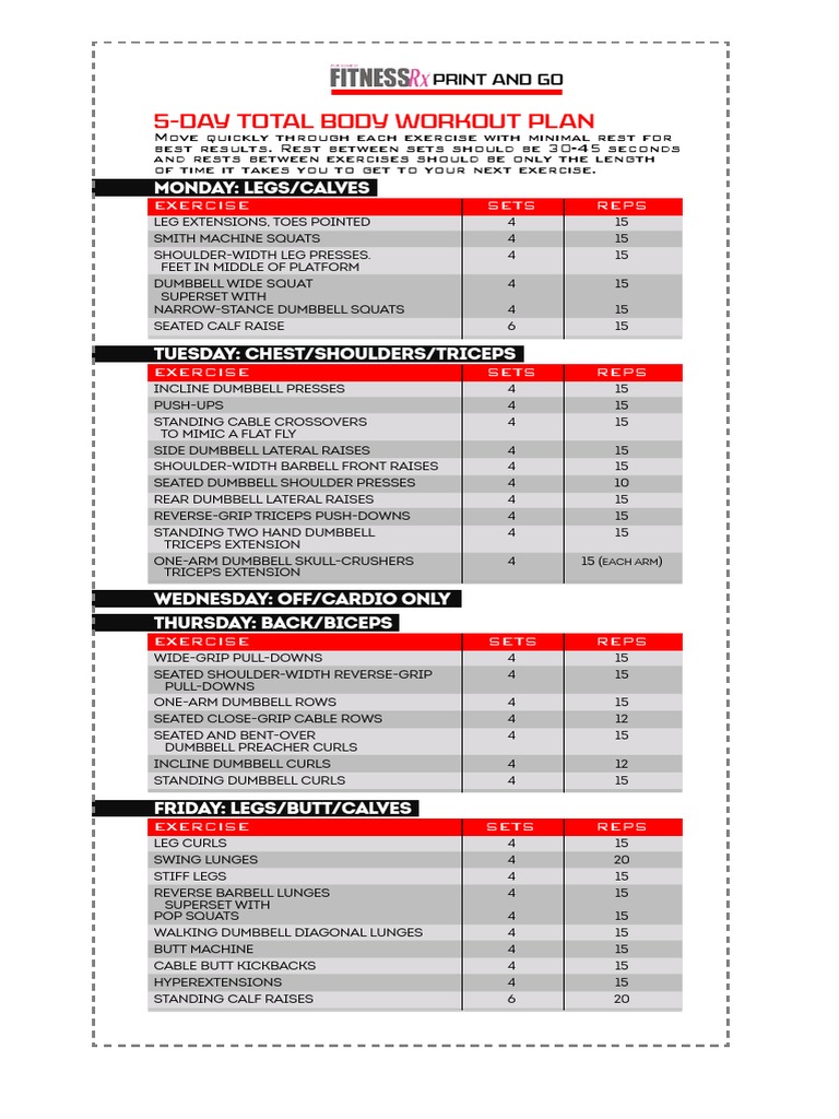 5-Day Total Body Workout Plan | PDF | Recreation | Physical Fitness