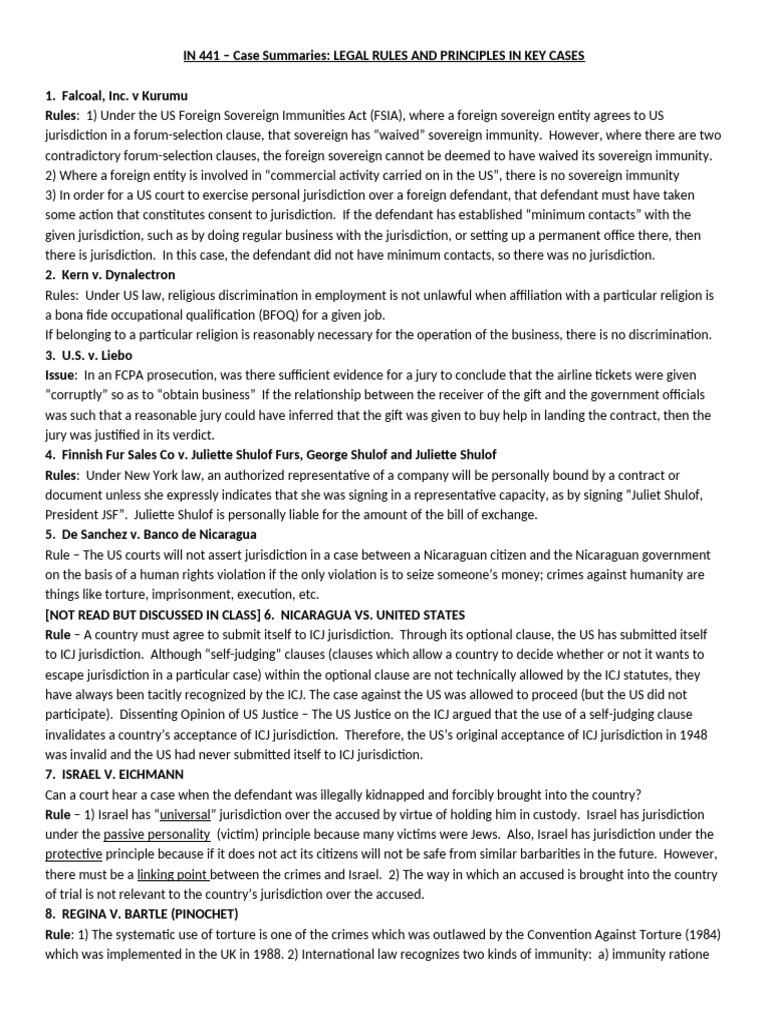 Key Legal Principles in Case Summaries | PDF | Jurisdiction | Sovereign ...