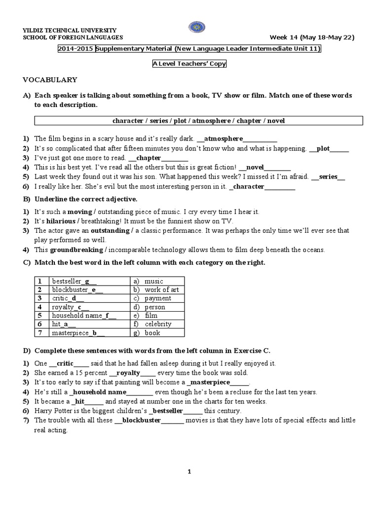 New Language Leader Intermediate Unit 11 - AnswerKey-1 | PDF.
