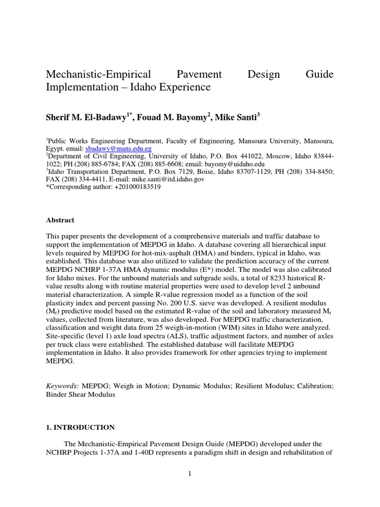 Idaho MEPDG Implementation Insights | PDF | Road Surface | Databases