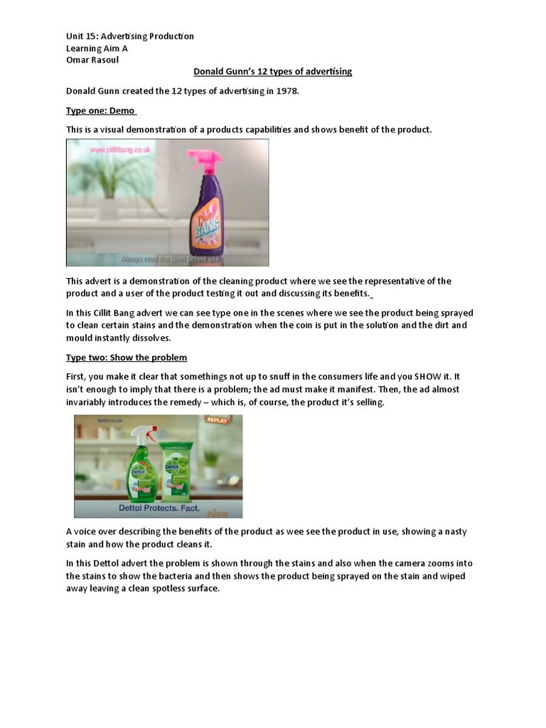Donald Gunn's 12 Advertising Types | PDF | Advertising | Brand