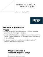 Metlit Selecting A Research Topic: Siswo Poerwanto, PHD, MSC, MPH