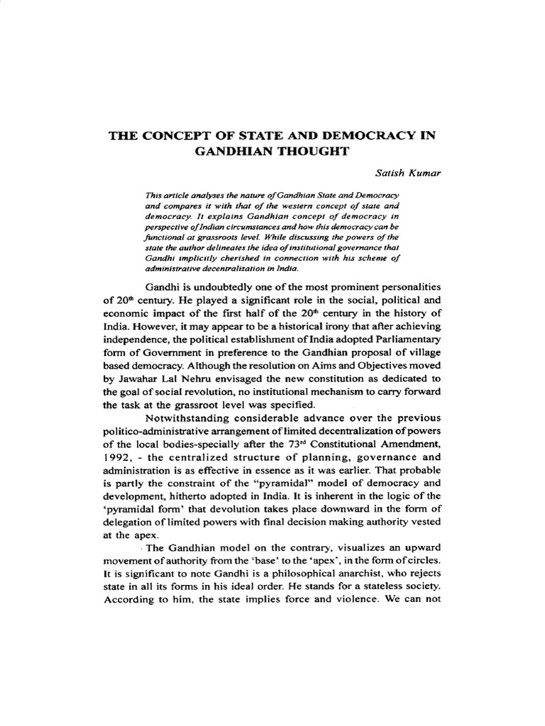 The Concept of State and Democracy in Gandhian Thoutht | PDF