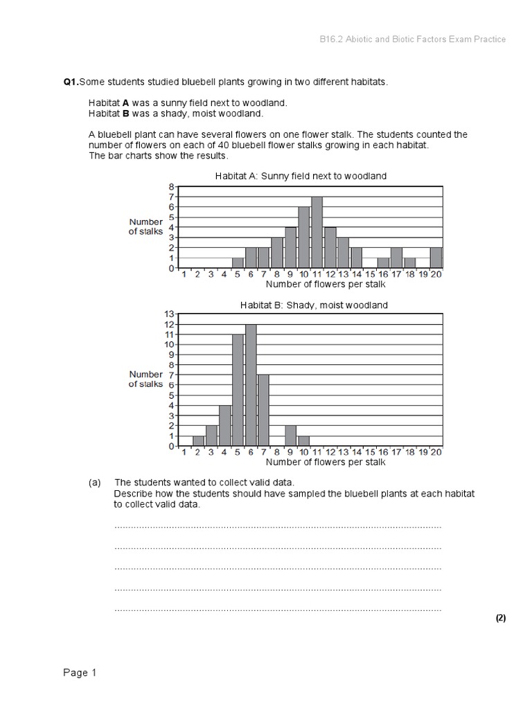 B16.2 Abiotic and Biotic Factors Exam Practice PDF Mold Flowers