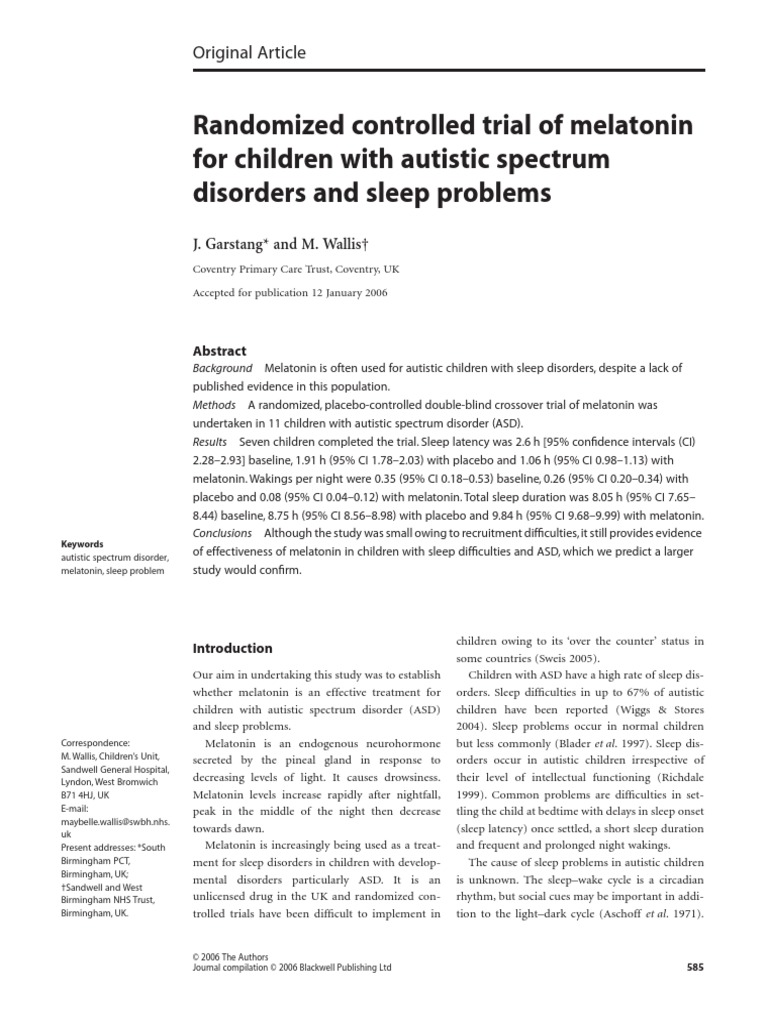 Randomized Controlled Trial of Melatonin For Children With Autistic Spectrum Disorders and Sleep