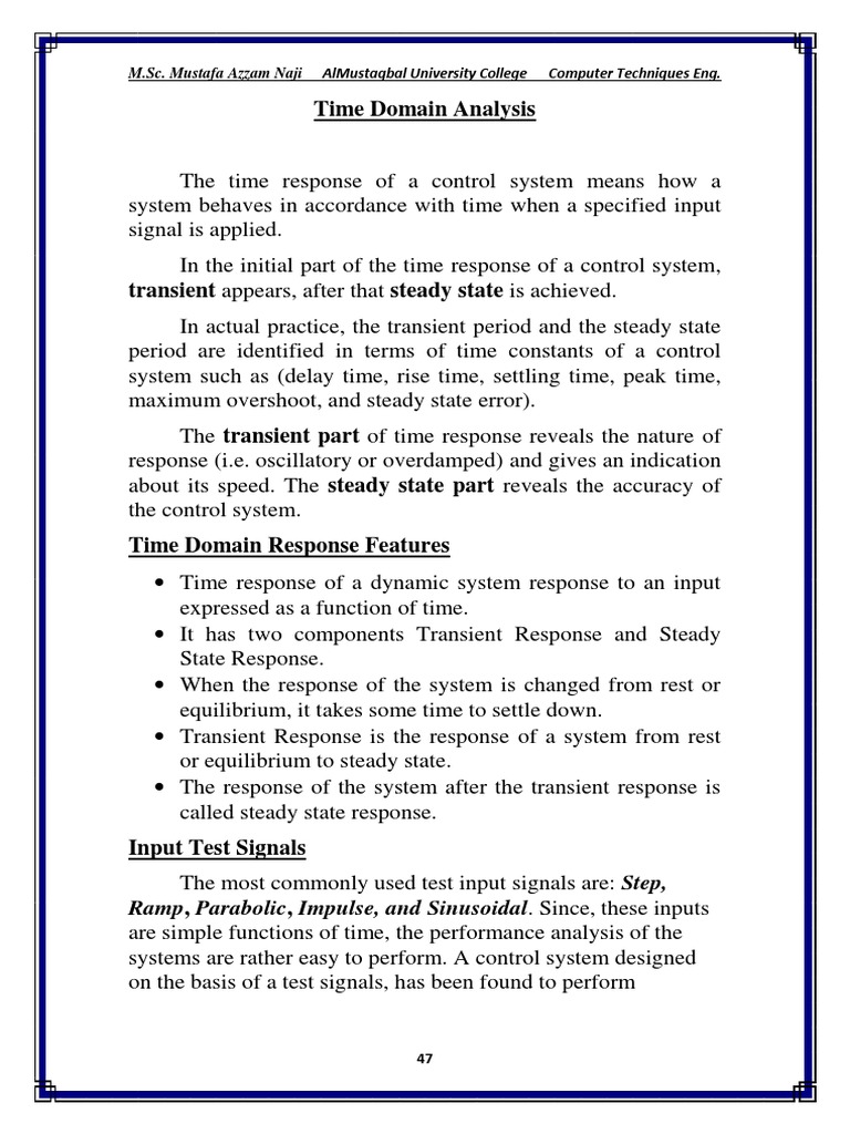 Time Domain Analysis (Introduction and First Order System) | PDF ...