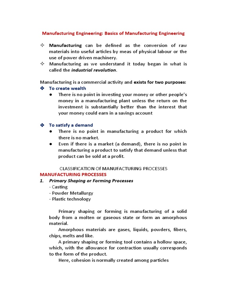 Manufacturing Engineering Basics of Manufacturing Engineering PDF