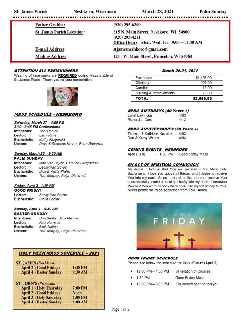 St. James Parish Neshkoro, Wisconsin March 28, 2021 Palm Sunday PDF