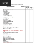 Specimen of Cost Sheet and Problems-Unit-1 Cost Sheet